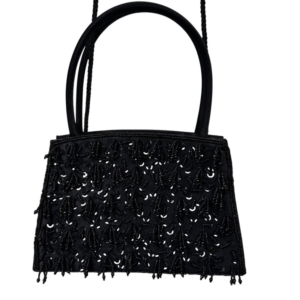 Vintage Evening Bag Purse Women Black Beaded Sequin Satin Style Clutch Y2K
